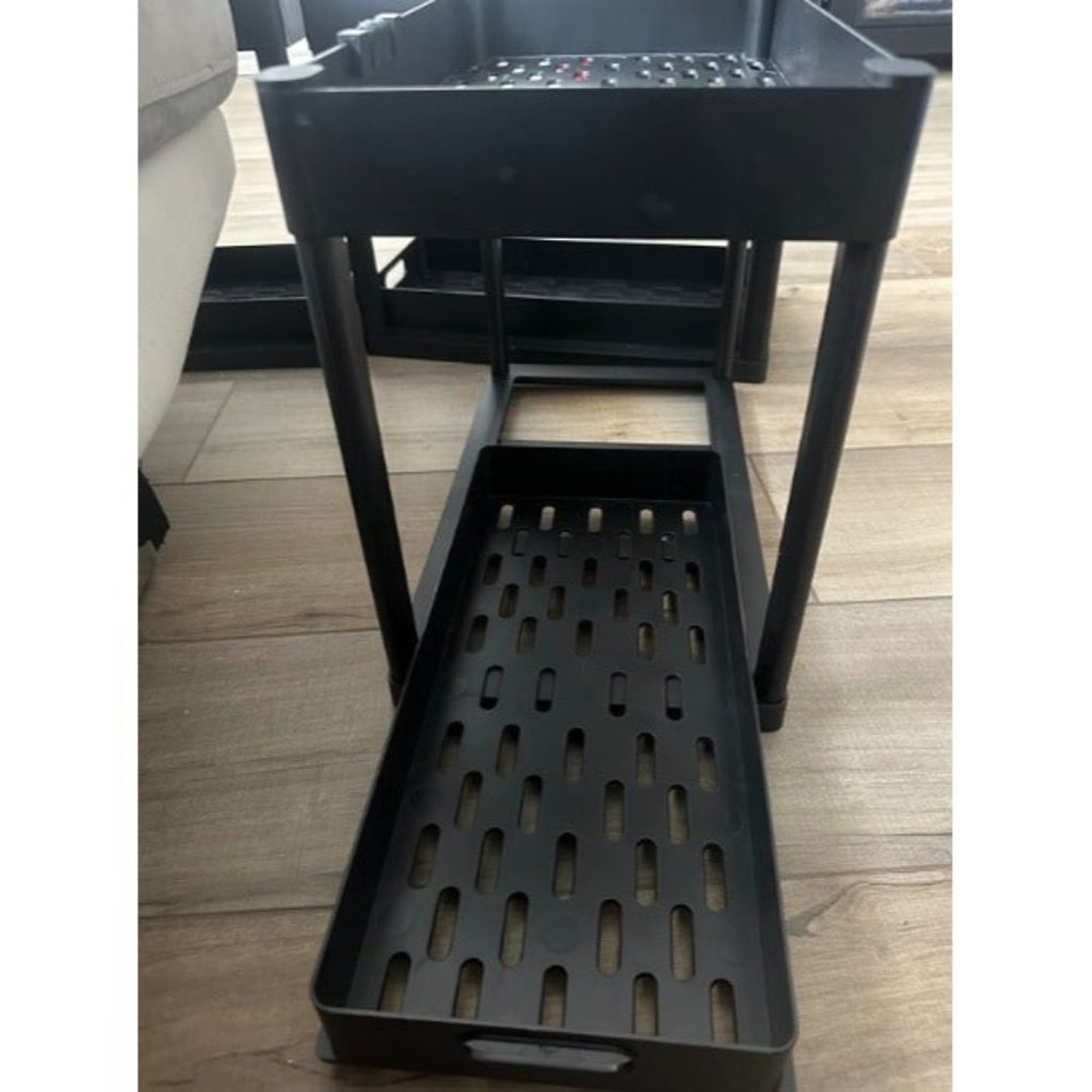 2PC Under Sink Organizer Rack 2 Tier Under Sliding Cabinet Basket Organizer